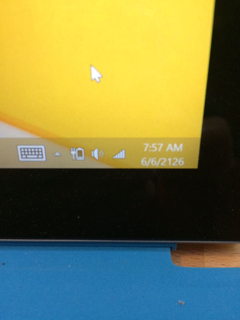 Surface screen showing date far into the future