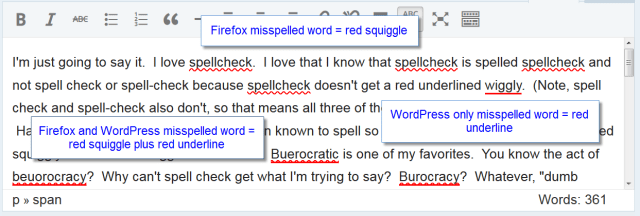 Vindicated! Spellcheck is okay according to WordPress on two different browsers.